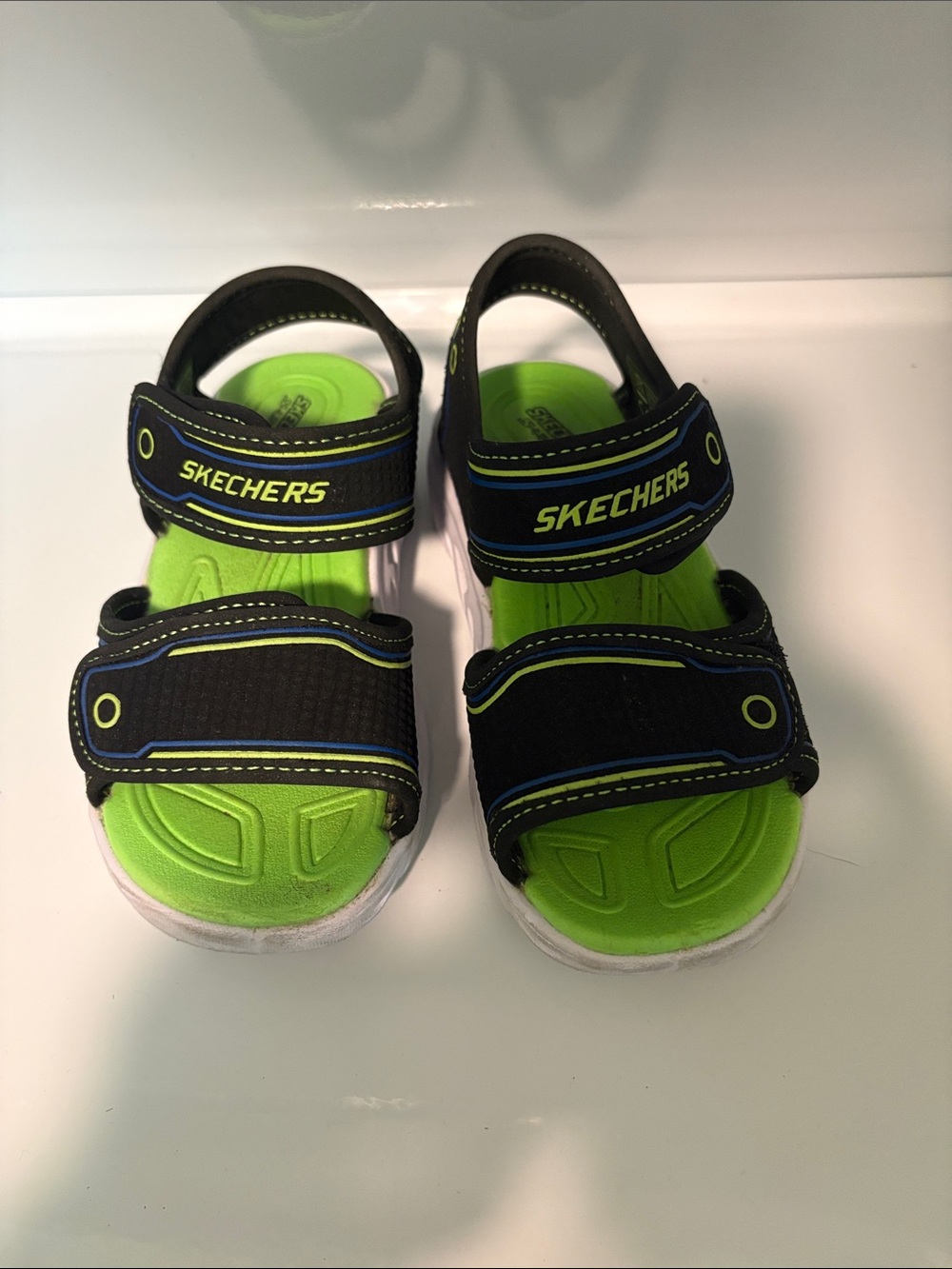 Skechers Kids Black Sandals with Lime Green Footbeds